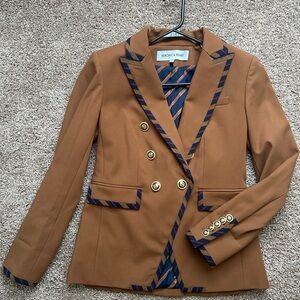 Veronica Beard Tan/Brown Miller Blazer with Navy Trim